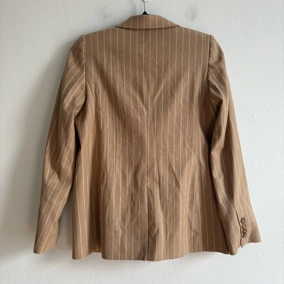 Sezane Sz 6 (38) Michele Tan Pin Stripes Double Breasted Wool Blend Blazer - Picture 5 of 8